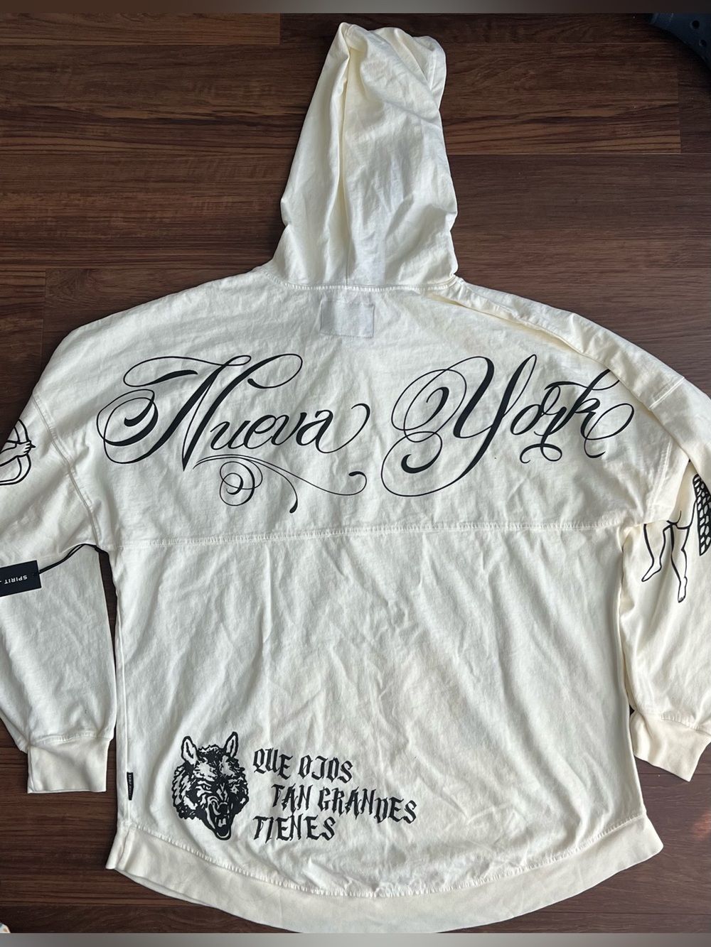 New Spirit Jersey Nueva York Long Sleeve Hoodie Lightweight Okd Skool size L